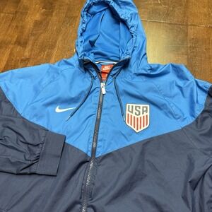 NIKE USA SOCCER WINDRUNNER‎ JACKET WINDBREAKER HOODIE BLUE WOMENS LARGE *READ